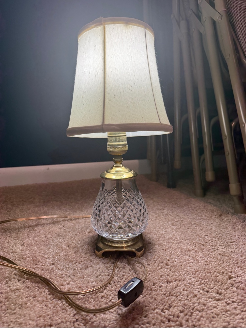 Crystal Table Lamp with White Shade and Brass Accents - Picture 6 of 6